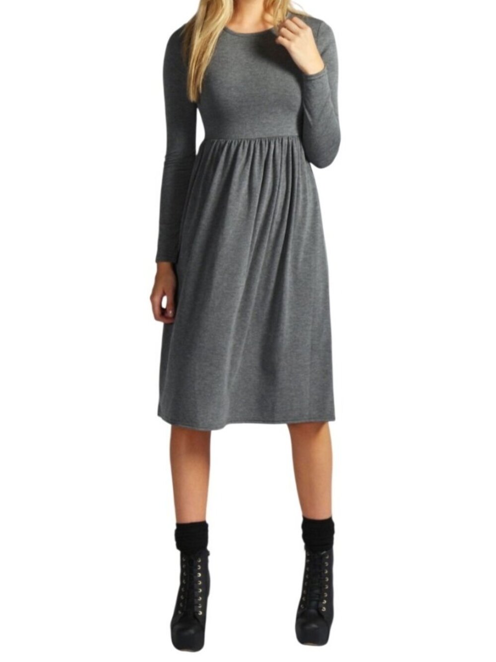 Boden WH501 Women Gray Ribbed Wool Cotton Long Sleeve Midi Sweater Dress US 6